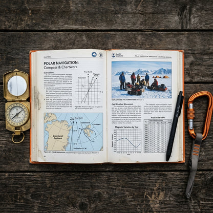 Arctic Field Manual Open Spread - Polar Navigation, True North Calculation & Ice Axe Chartwork